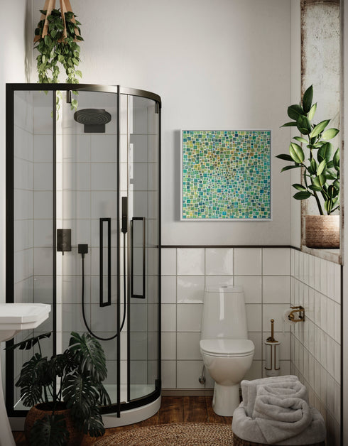 Green Squares | Framed Giclee Print on Canvas